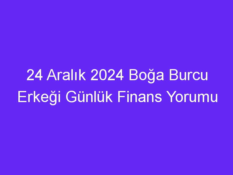 24 Aralık 2024 Boğa Burcu Erkeği Günlük Finans Yorumu