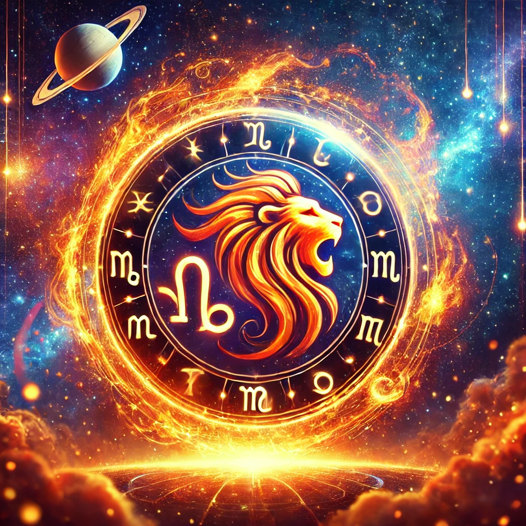 DALL·E 2024 12 10 13.20.34 A vibrant and dynamic zodiac themed image featuring a glowing circle of the zodiac signs under a starry night sky. In the foreground a fiery orb symb